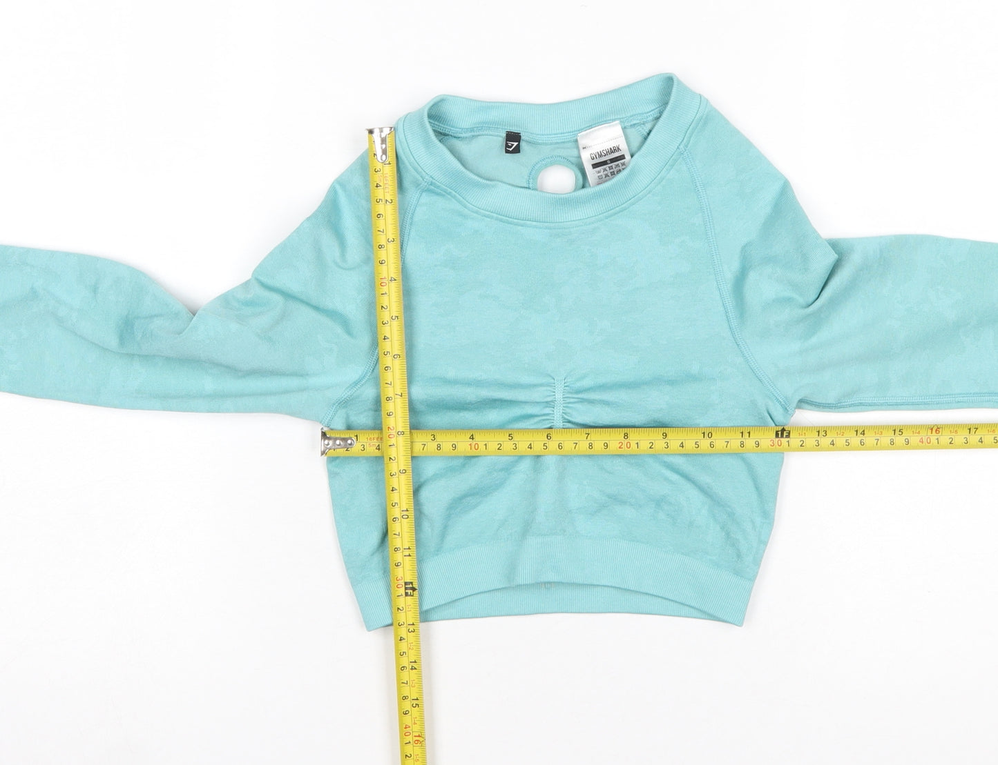 Gymshark Women Blue Long Sleeve Cropped Activewear Top Size S