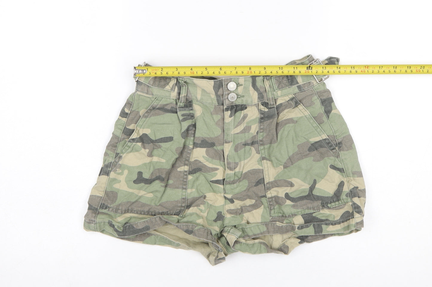 ONLY Blue Denim Womens Camouflage Cotton Paperbag Shorts Size 8