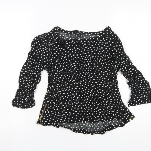 Warehouse Womens Black Polka Dot 3/4 Sleeve Tunic Blouse Size 12