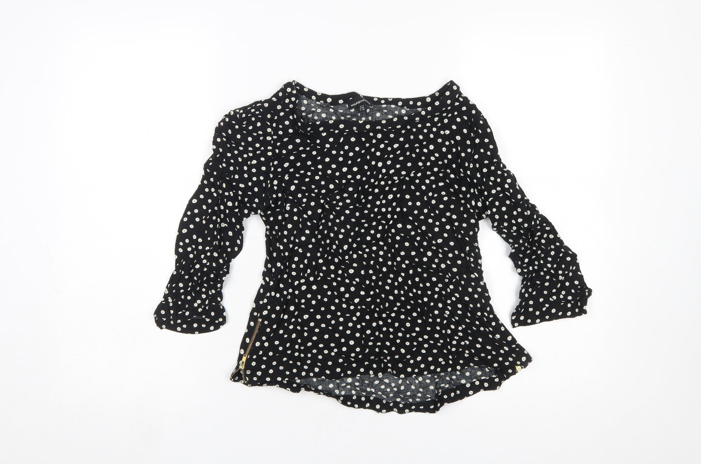 Warehouse Womens Black Polka Dot 3/4 Sleeve Tunic Blouse Size 12