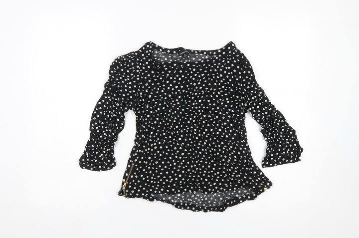 Warehouse Womens Black Polka Dot 3/4 Sleeve Tunic Blouse Size 12