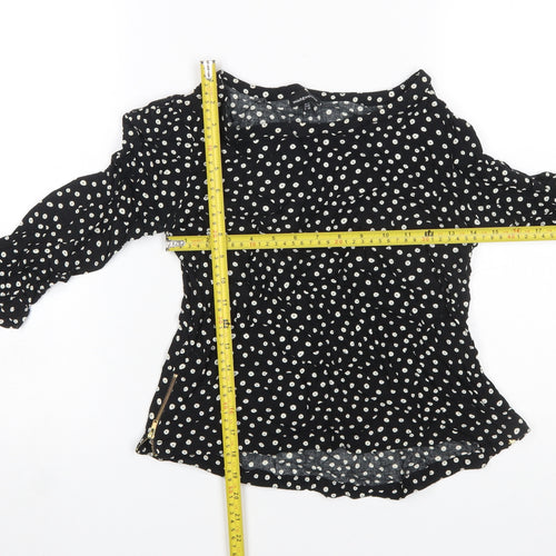 Warehouse Womens Black Polka Dot 3/4 Sleeve Tunic Blouse Size 12