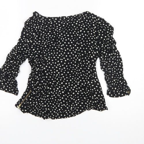 Warehouse Womens Black Polka Dot 3/4 Sleeve Tunic Blouse Size 12