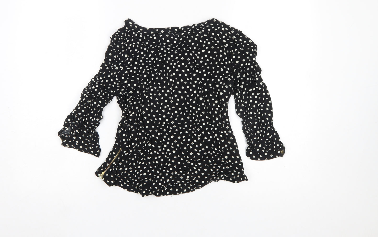 Warehouse Womens Black Polka Dot 3/4 Sleeve Tunic Blouse Size 12