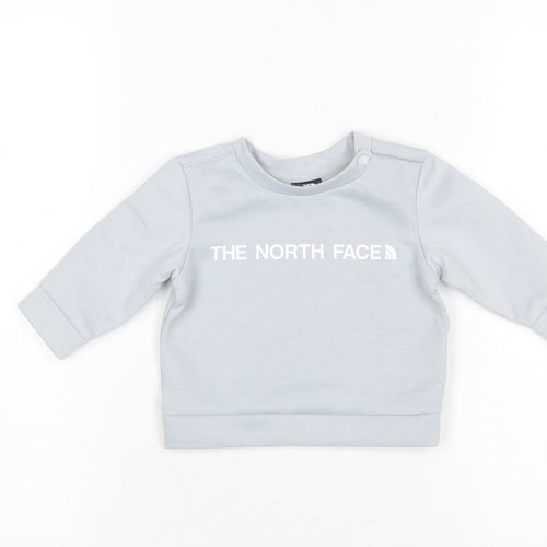The North Face Unisex Baby Grey Logo Long Sleeve Pullover T-Shirt 3-6 Months