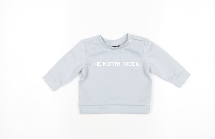The North Face Unisex Baby Grey Logo Long Sleeve Pullover T-Shirt 3-6 Months