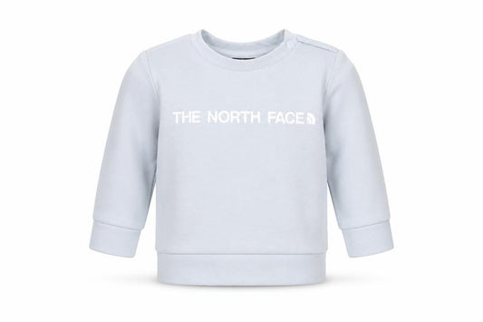 Front view of The North Face unisex baby grey logo long sleeve pullover t-shirt 3-6 months