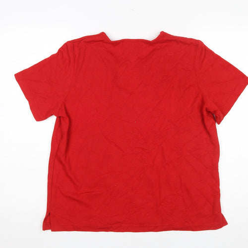 Bonmarché Women's Red Embroidered V-Neck Cotton T-Shirt Size M