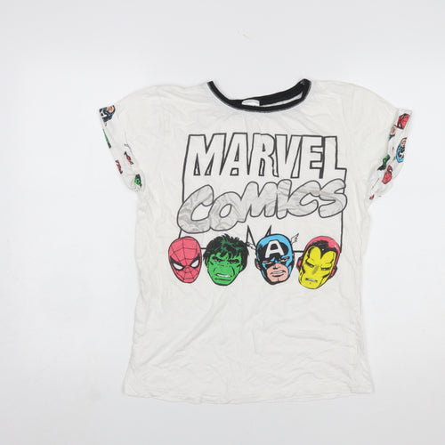 Marvel Comics Women's White Graphic T-Shirt Size 8-10 Cotton Crew Neck