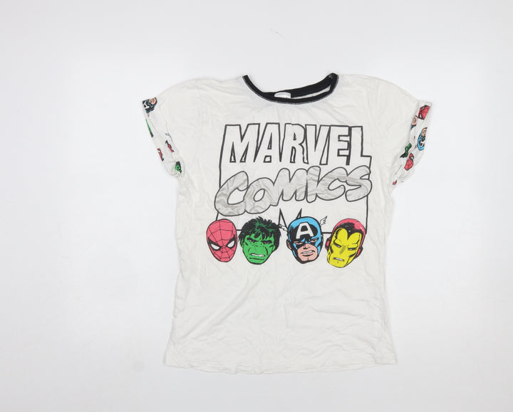 Marvel Comics Women's White Graphic T-Shirt Size 8-10 Cotton Crew Neck