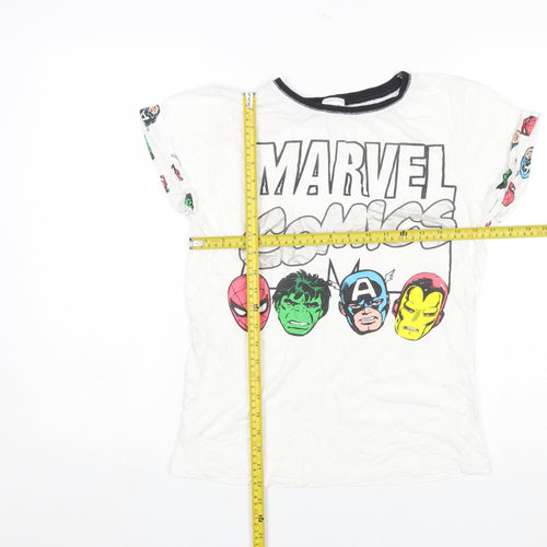 Marvel Comics Women's White Graphic T-Shirt Size 8-10 Cotton Crew Neck