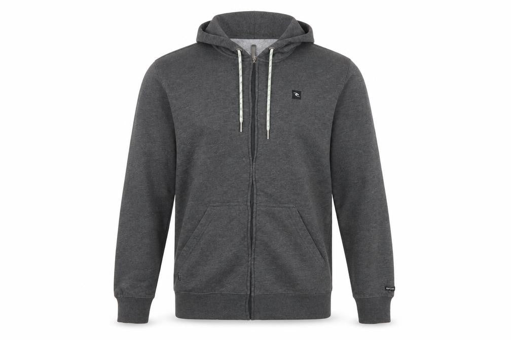 Front view of Rip Curl Men's Grey Full Zip Hoodie Small Regular Fit Surf Style