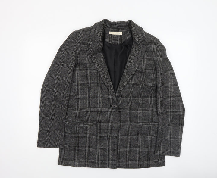 Sfera Women Grey Check Single-Breasted Blazer Jacket Size S