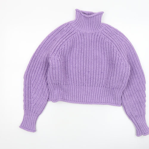 H&M Women’s Purple Chunky Roll Neck Relaxed Fit Jumper Size 8
