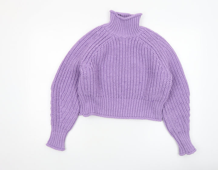 H&M Women’s Purple Chunky Roll Neck Relaxed Fit Jumper Size 8