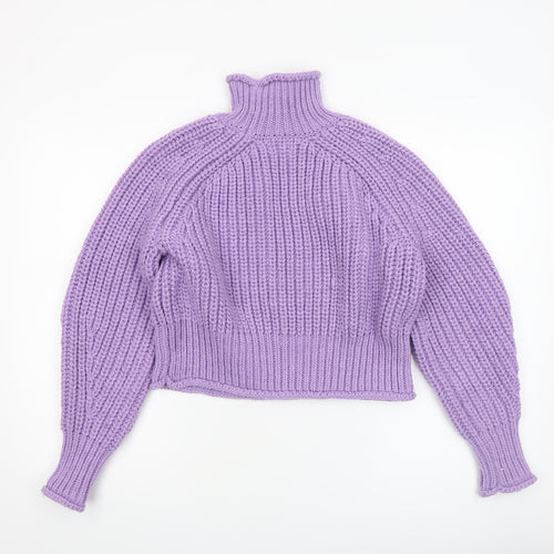 H&M Women’s Purple Chunky Roll Neck Relaxed Fit Jumper Size 8