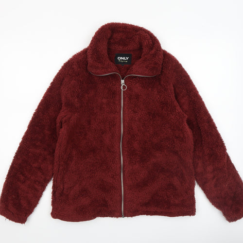 ONLY Womens Burgundy Faux Fur Fleece Zip Jacket XS