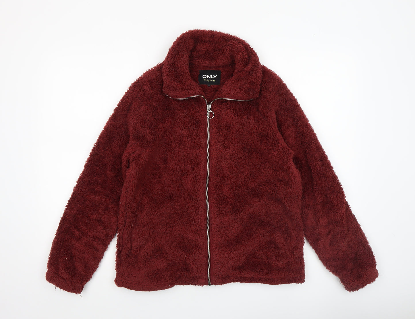 ONLY Womens Burgundy Faux Fur Fleece Zip Jacket XS