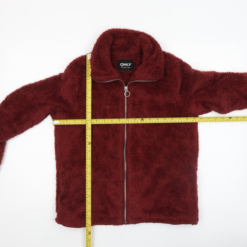 ONLY Womens Burgundy Faux Fur Fleece Zip Jacket XS