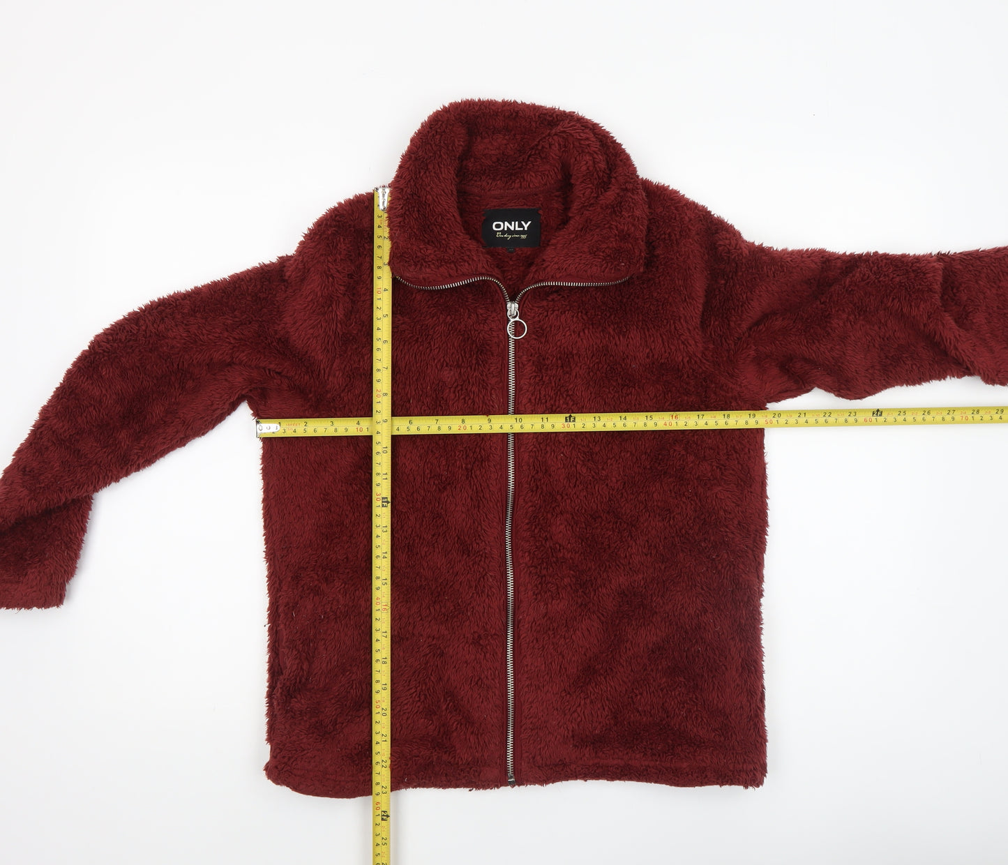 ONLY Womens Burgundy Faux Fur Fleece Zip Jacket XS