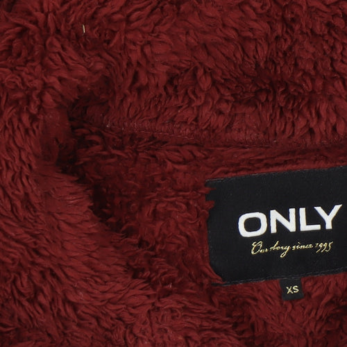 ONLY Womens Burgundy Faux Fur Fleece Zip Jacket XS
