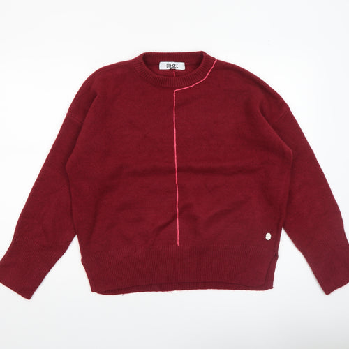 Diesel Womens Red XS Crew Neck Wool Blend Long Sleeve Jumper