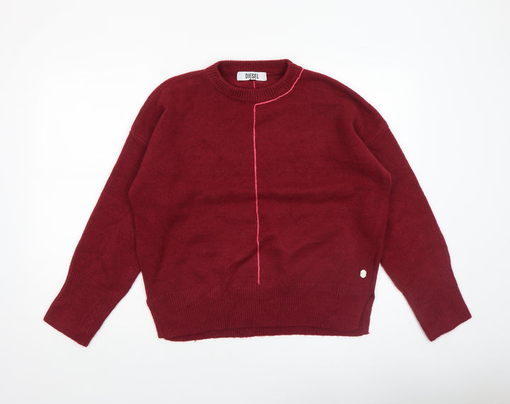 Diesel Womens Red XS Crew Neck Wool Blend Long Sleeve Jumper