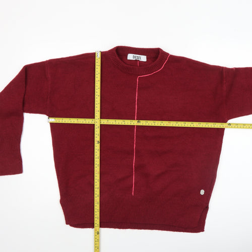 Diesel Womens Red XS Crew Neck Wool Blend Long Sleeve Jumper