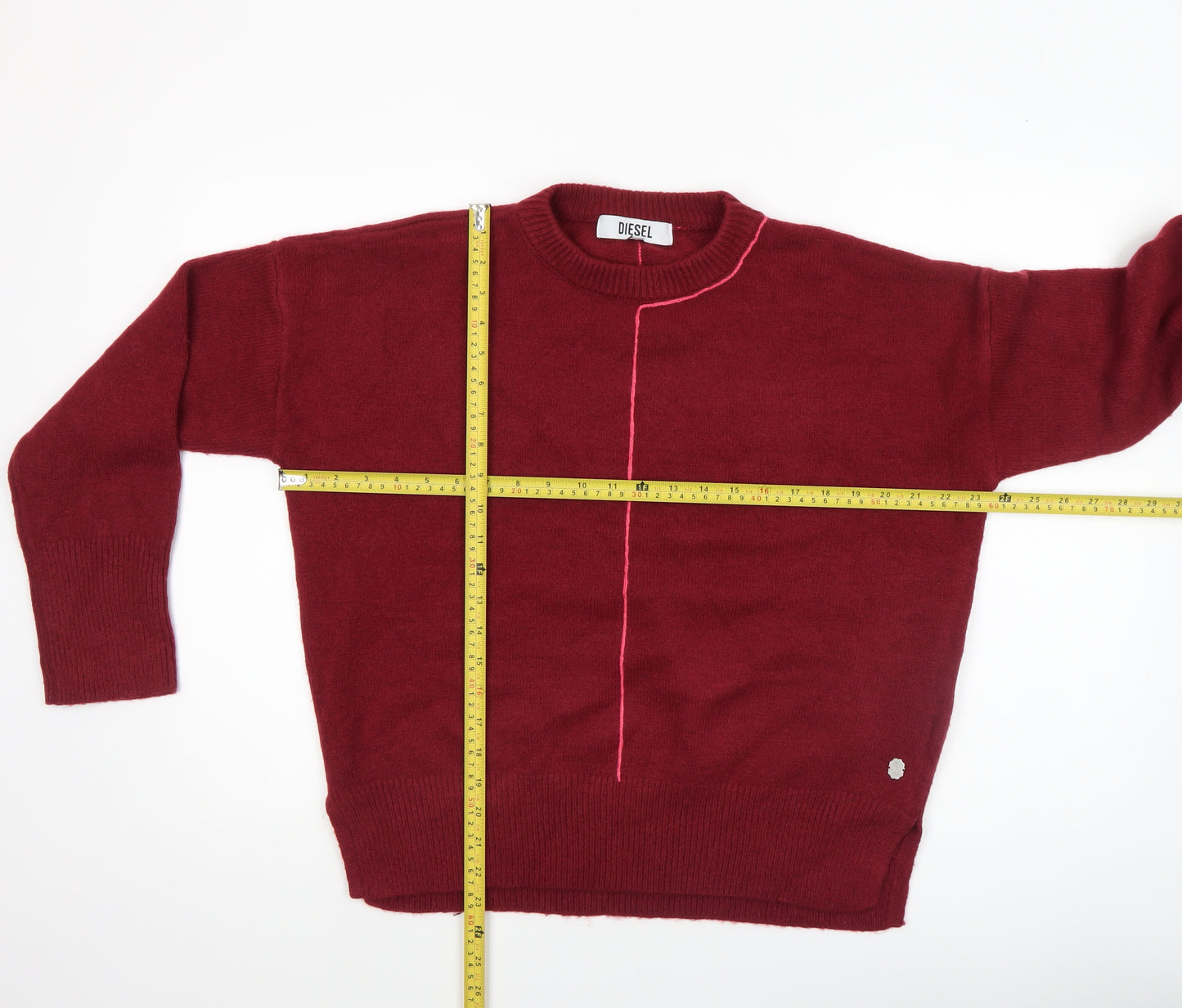 Diesel Womens Red XS Crew Neck Wool Blend Long Sleeve Jumper