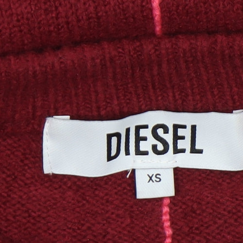 Diesel Womens Red XS Crew Neck Wool Blend Long Sleeve Jumper