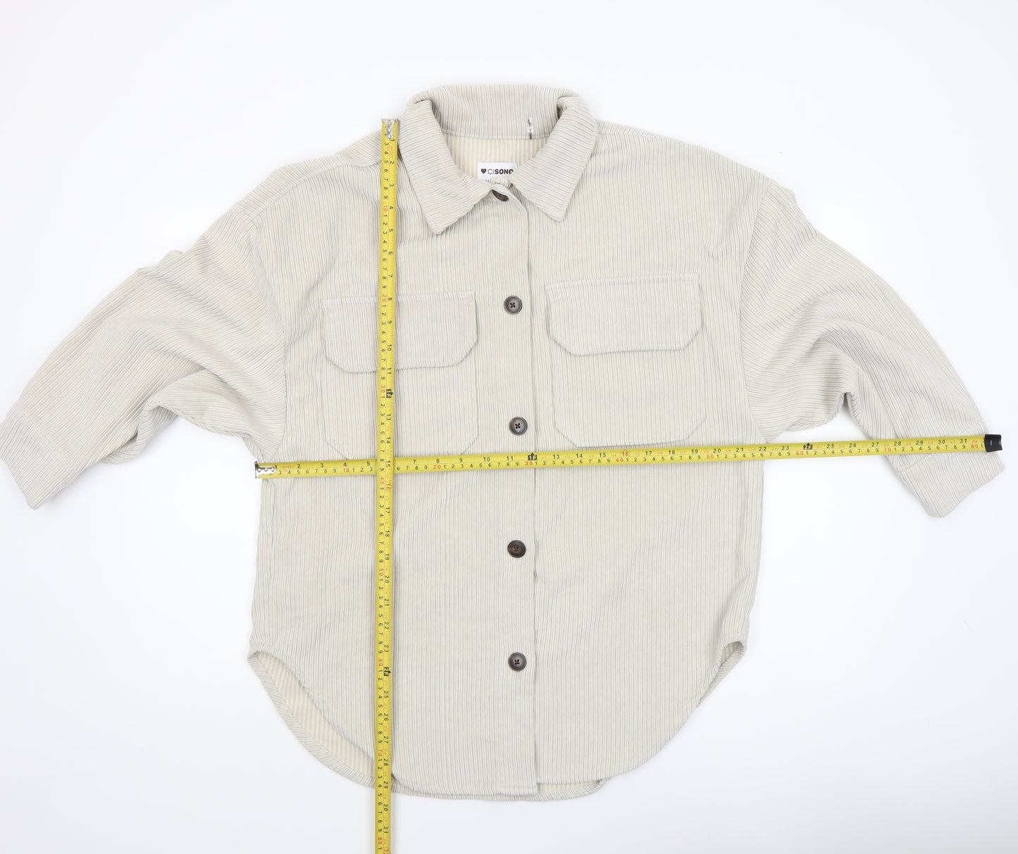 CISONO Womens Beige Corduroy Shirt Jacket Size S Casual Outerwear