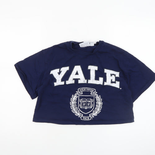 Yale University Women's Blue Cropped T-Shirt Size S Cotton