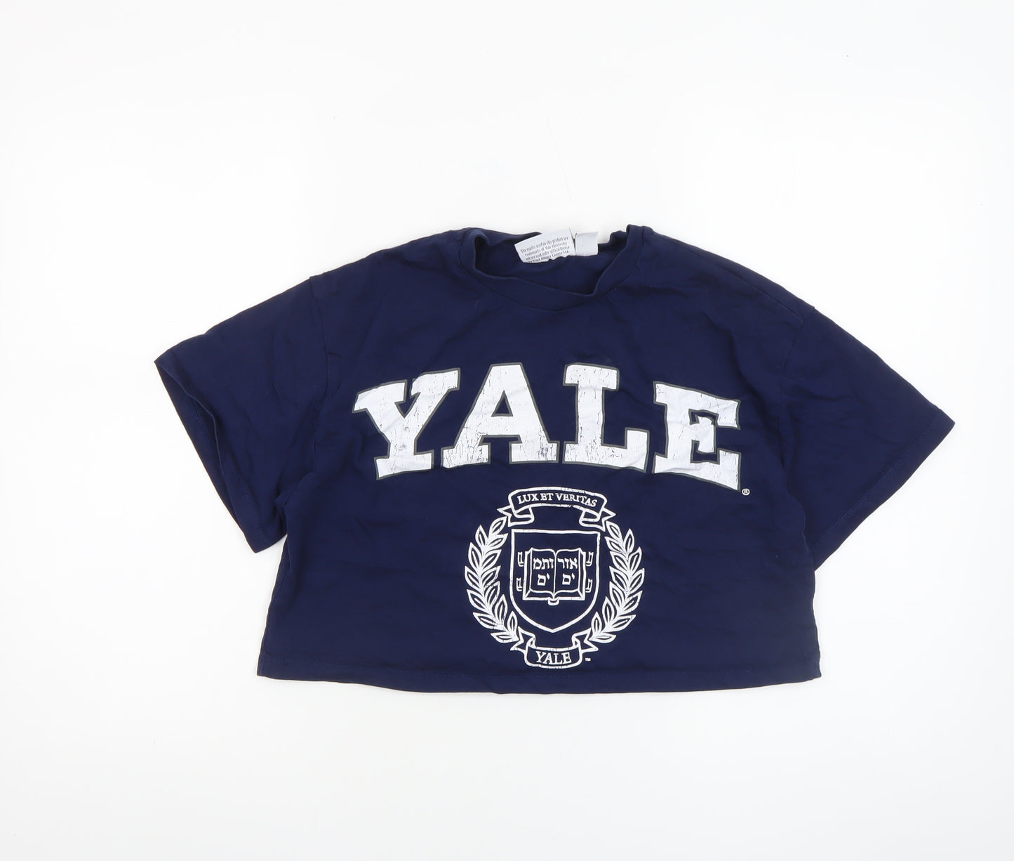 Yale University Women's Blue Cropped T-Shirt Size S Cotton
