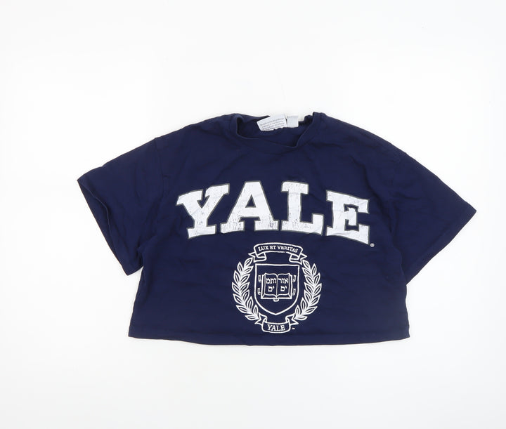 Yale University Women's Blue Cropped T-Shirt Size S Cotton