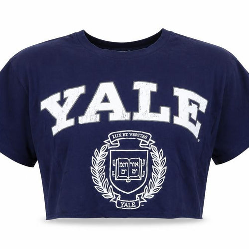 Yale University Women's Blue Cropped T-Shirt Size S Cotton