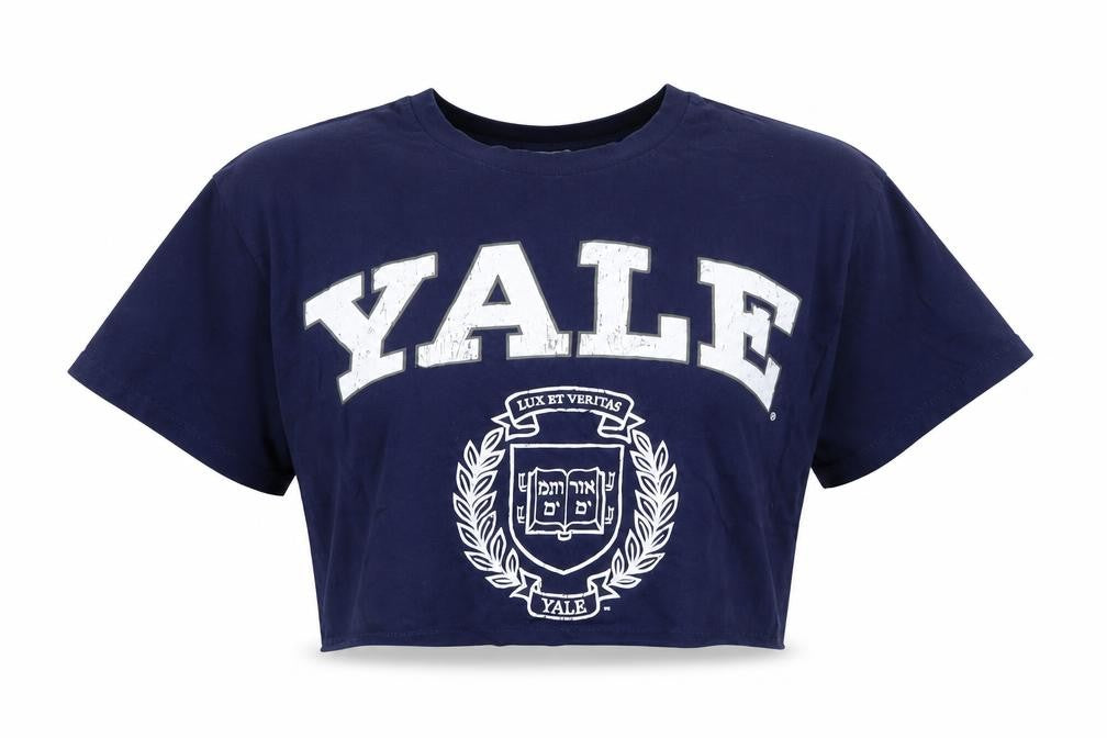 Yale University Women's Blue Cropped T-Shirt Size S Cotton