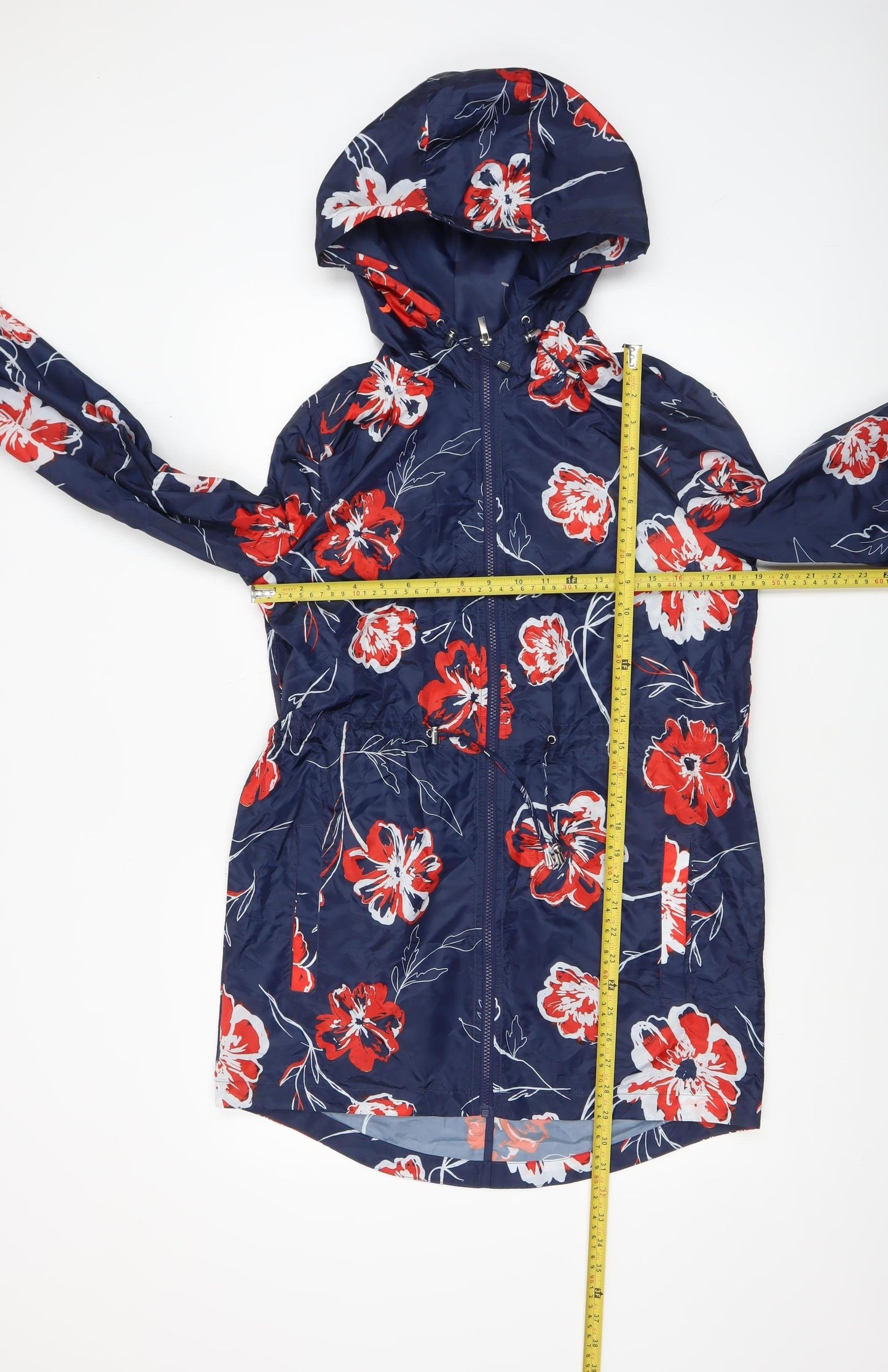 Dunnes Women’s Navy Floral Hooded Lightweight Rain Coat Size S