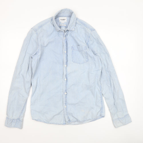 Pull & Bear Women’s Blue Denim Button-Up Shirt Size 8 Cotton