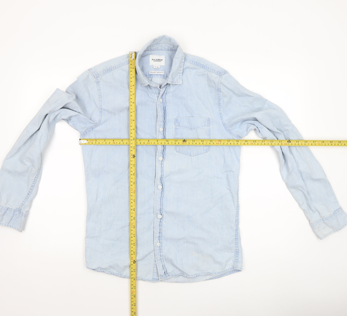 Pull & Bear Women’s Blue Denim Button-Up Shirt Size 8 Cotton