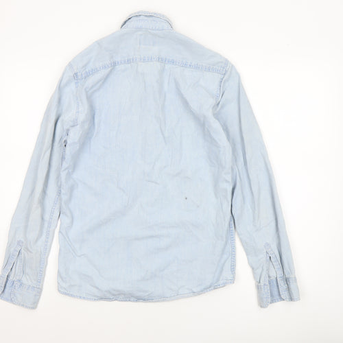 Pull & Bear Women’s Blue Denim Button-Up Shirt Size 8 Cotton
