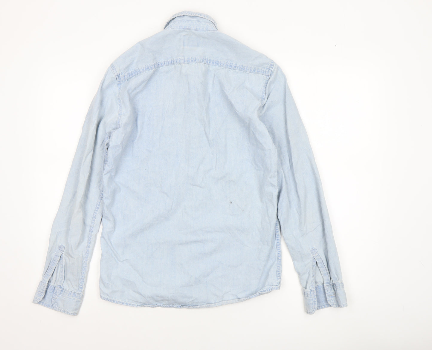 Pull & Bear Women’s Blue Denim Button-Up Shirt Size 8 Cotton