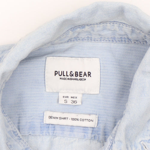 Pull & Bear Women’s Blue Denim Button-Up Shirt Size 8 Cotton