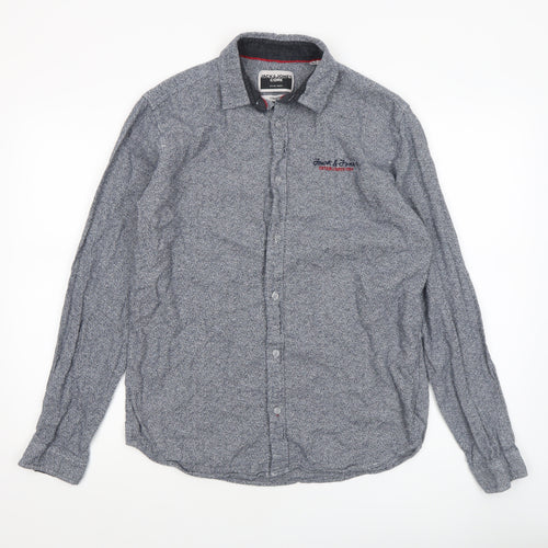 Jack & Jones Men’s Blue Geometric Regular Fit Long Sleeve Cotton Shirt M