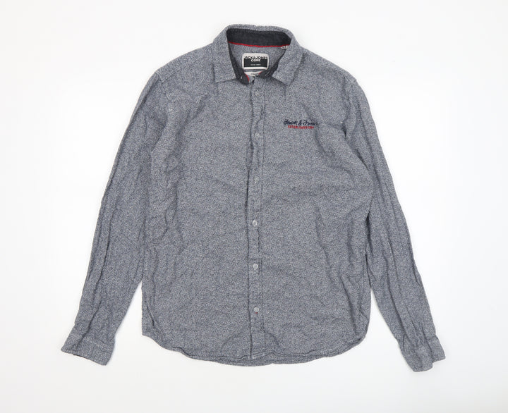 Jack & Jones Men’s Blue Geometric Regular Fit Long Sleeve Cotton Shirt M