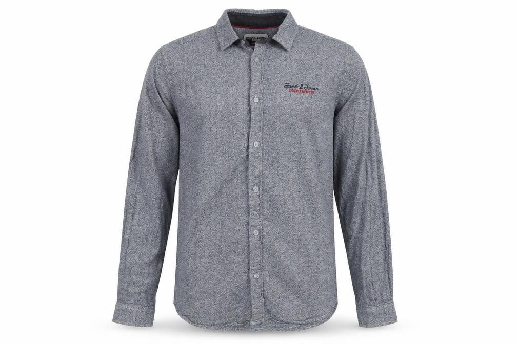 Jack & Jones Men’s Blue Geometric Regular Fit Long Sleeve Cotton Shirt M