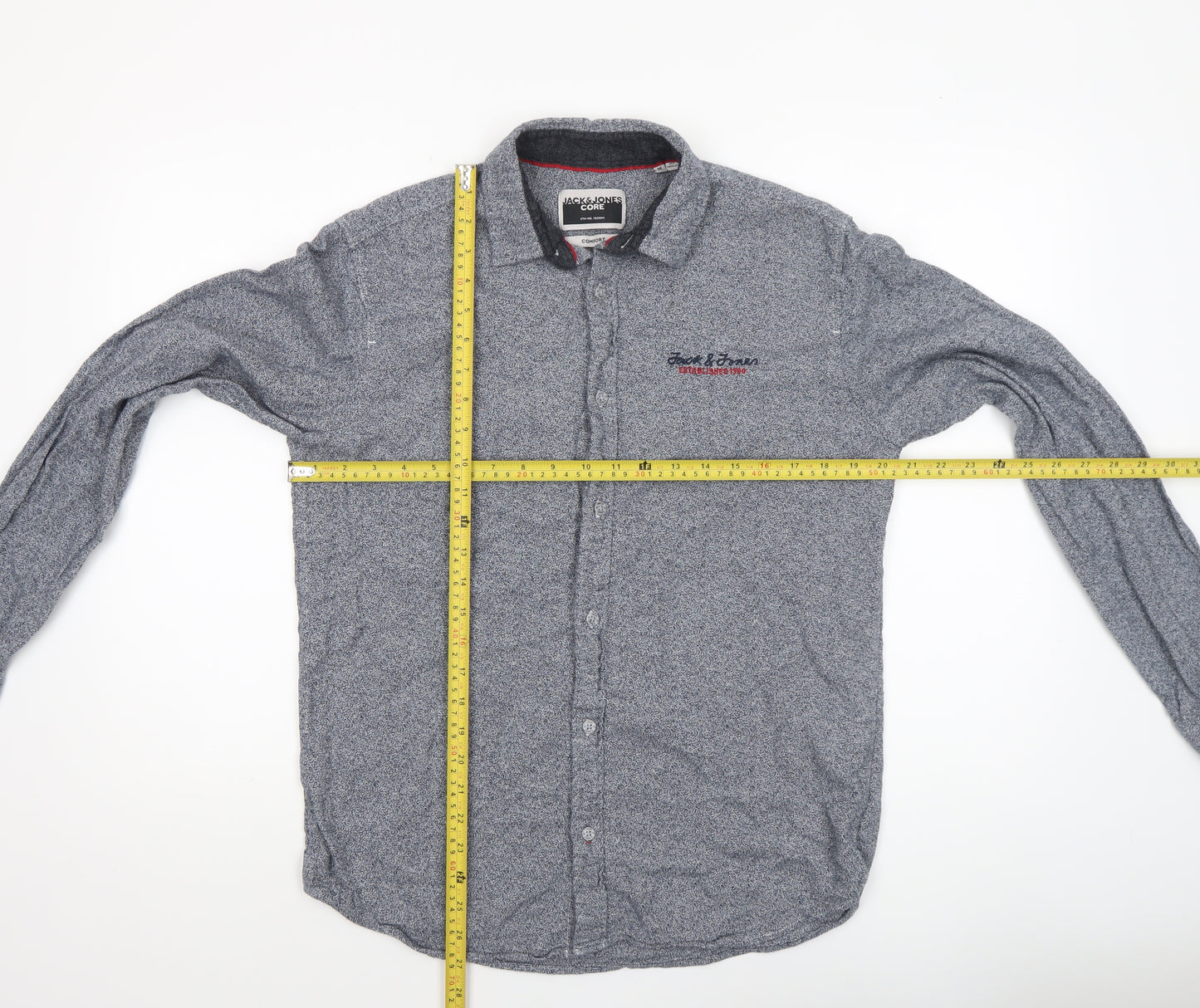 Jack & Jones Men’s Blue Geometric Regular Fit Long Sleeve Cotton Shirt M