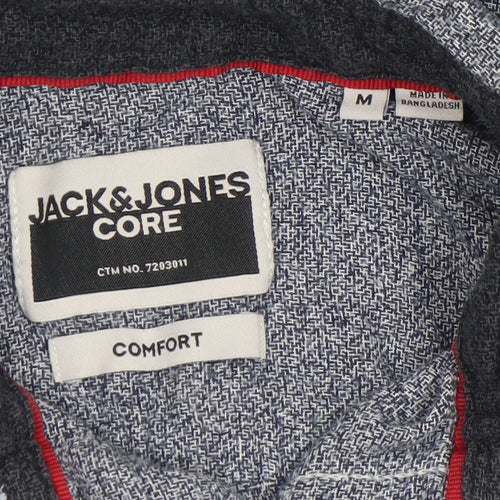 Jack & Jones Men’s Blue Geometric Regular Fit Long Sleeve Cotton Shirt M