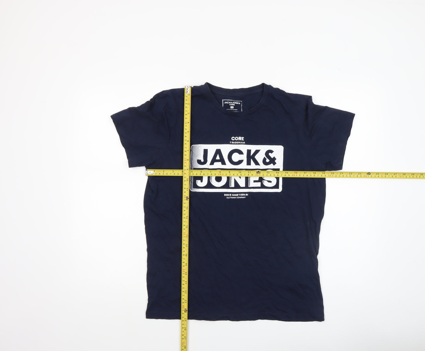 Jack & Jones Mens Blue Graphic Logo Crew Neck Cotton T-Shirt Size M