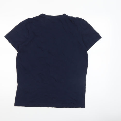 Jack & Jones Mens Blue Graphic Logo Crew Neck Cotton T-Shirt Size M
