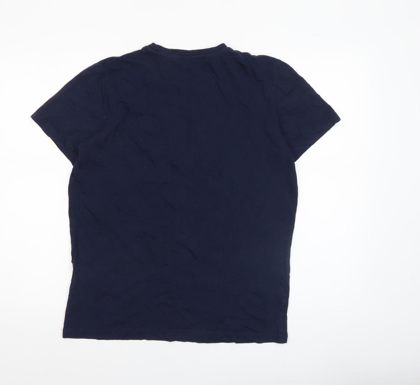 Jack & Jones Mens Blue Graphic Logo Crew Neck Cotton T-Shirt Size M